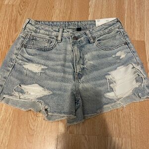 American Eagle Cross Over Waist Denim Mom Shorts- Size 4